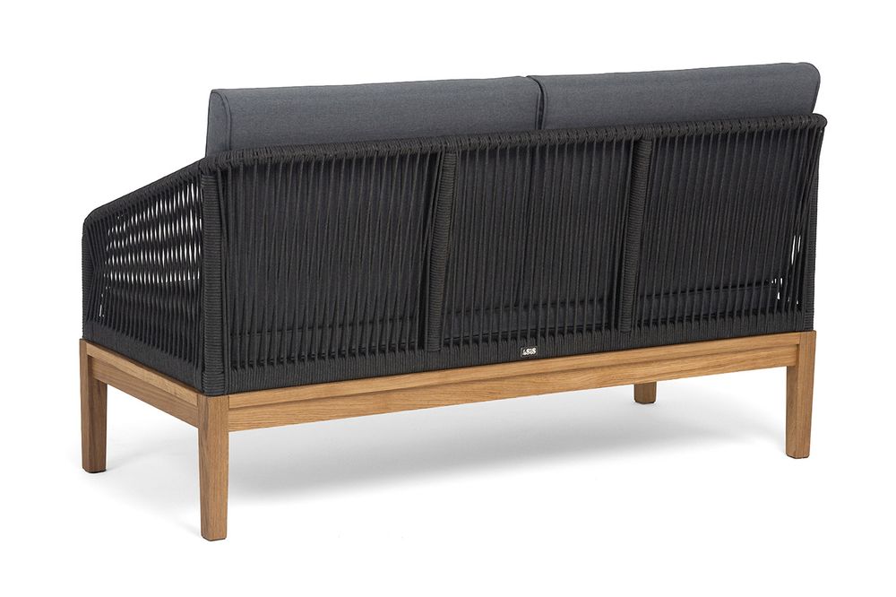 "Канны" диван 2-местный плетеный из роупа, основание дуб, роуп темно-серый круглый, ткань темно-серая 027