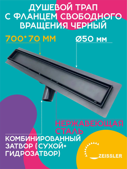Водоотводящий желоб (трап) TIM 70 см Черный 557002ВК BAD