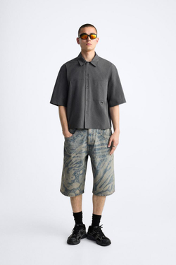 ZARA РУБАШКА CROPPED FIT, СЕРЫЙ