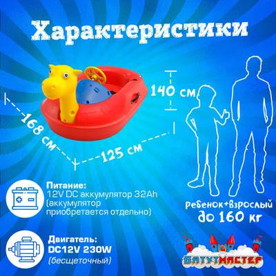 Электрическая лодка-катамаран «Бегемотик» XL взрослая, 1+1