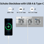 Розетка электрическая с USB/TYPE-C 2.1A ,с заземлением,3 пост,Стекло Рамка серый