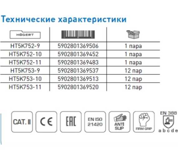 Перчатки рабочие с вспененным латексом DILL Högert (12 пар), арт. HT5K753