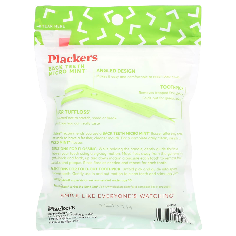 Plackers, Micro Mint, зубочистки с нитью для задних зубов, мята, 75 шт.