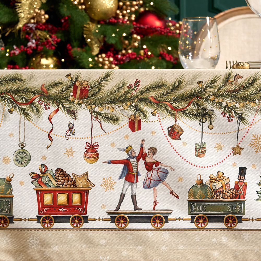 СКАТЕРТЬ "ЩЕЛКУНЧИК" 140Х300СМ БЕЖЕВЫЙ ,100%ХЛОПОК ,ТВИЛ