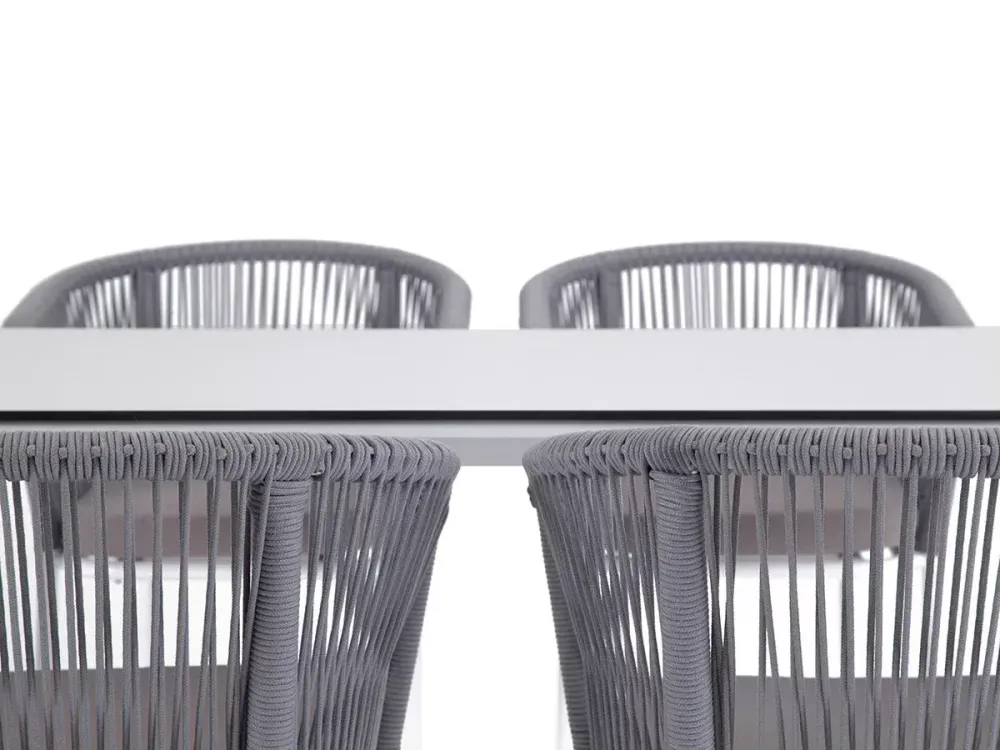 "Малага" обеденная группа на 4 персоны со стульями "Марсель", каркас белый, роуп светло-серый