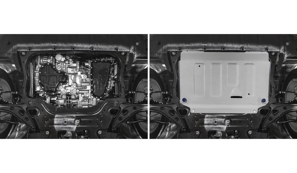 Защита картера и КПП Rival для Infiniti QX50 II (V - 2.0) 2017-н.в., штампованная, алюминий 3 мм, с крепежом, 333.2421.1