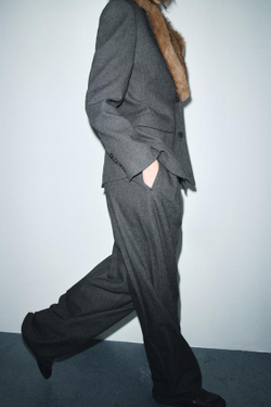 ZARA ШИРОКИЕ БРЮКИ С ЗАЩИПАМИ — ZW COLLECTION, СЕРЫЙ МЕЛАНЖ