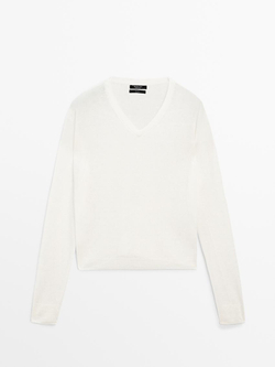 Massimo Dutti Свитер из 100% льняной ткани, белый