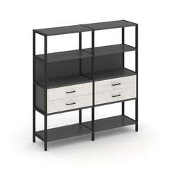 Shelf System Двухсекционный стеллаж четырехярусный с ящиками SN.STM-422 Антрацит/Дуб Наварра/Металл