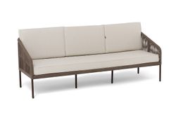 "Канны" диван 3-местный плетеный из роупа, каркас алюминий коричневый (RAL8016) муар, роуп коричневый круглый, ткань бежевая 15052