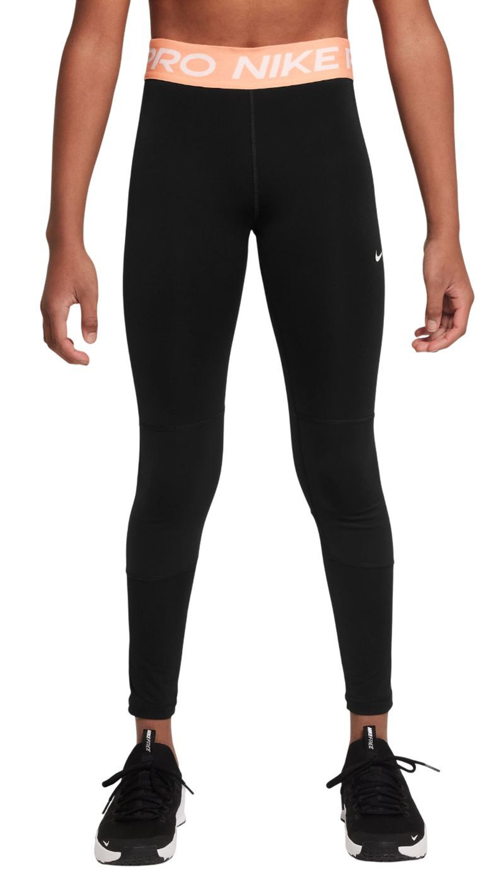 Брюки для девочки Леггинсы tenisowe Nike Girls Pro Dri-Fit Leggings - black/apricot agate/white # S - Black