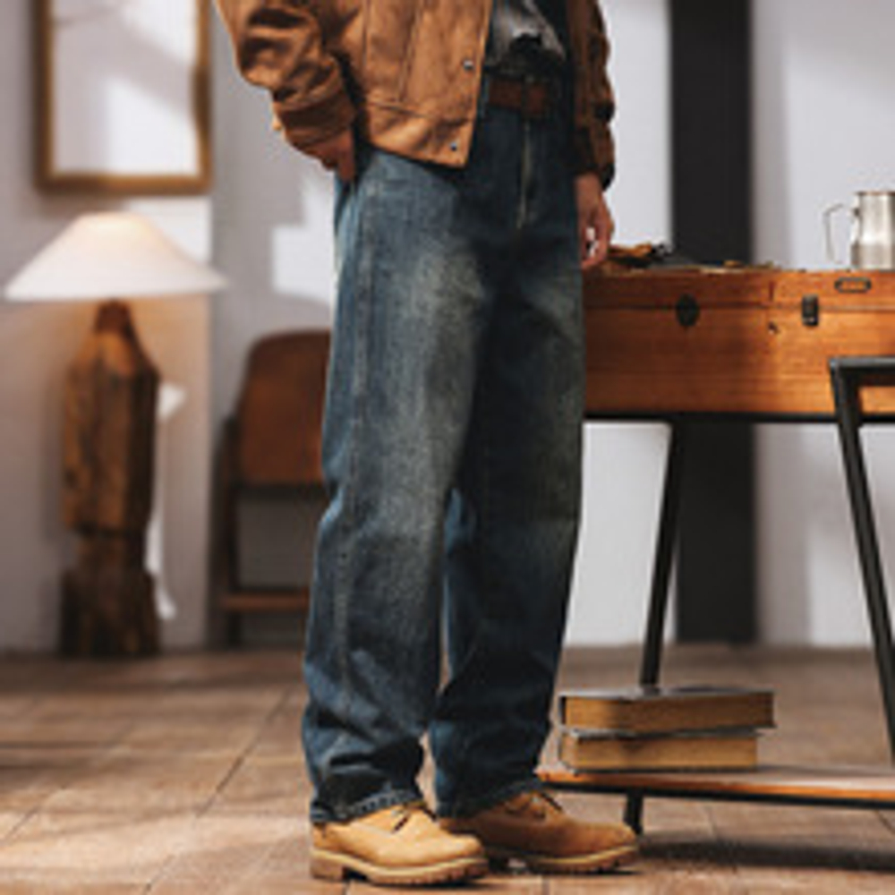 Ge Blue Deer американские ретро джинсовые брюки мужские осенние и зимние бархатные приливы свободные прямые повседневные длинные брюки