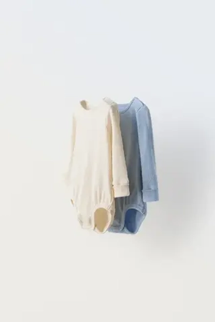 ZARA НАБОР ИЗ ДВУХ БОДИ С ВАФЕЛЬНЫМ УЗОРОМ, СИНИЙ