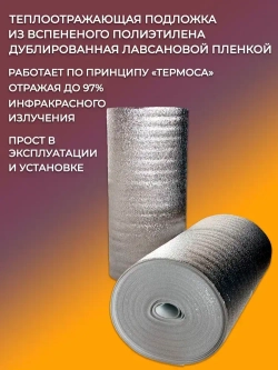 Утеплитель для стен фольгированный 10мм, 15м2/ отражающая теплоизоляция/ подложка для теплого пола, под ламинат
