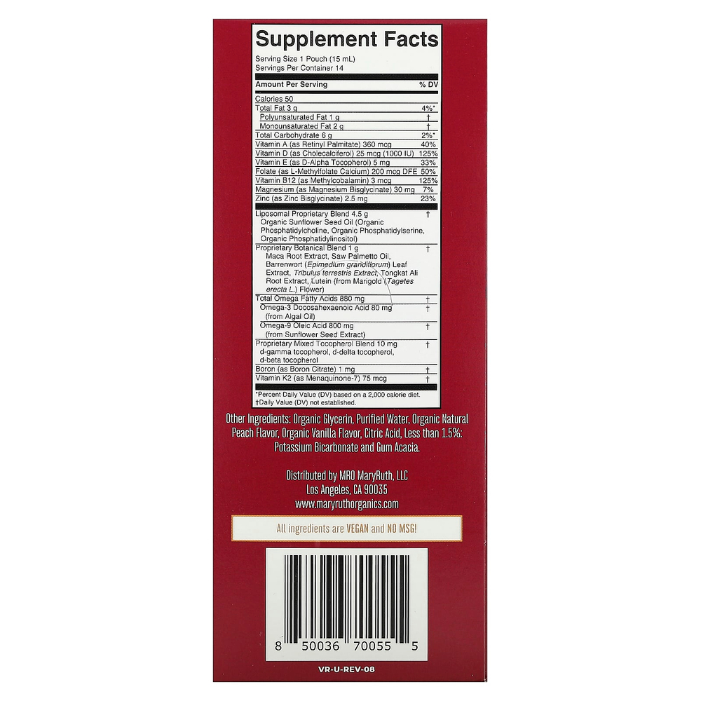 MaryRuth's, мультивитамины с гормональной поддержкой для мужчин от 40 лет, со вкусом ванили и персика, 14 пакетиков по 15 мл (0,5 жидк. унции)