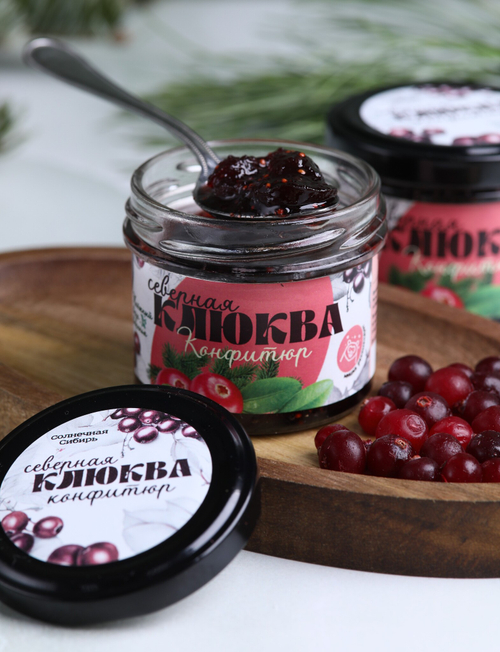 Конфитюр таежный СЕВЕРНАЯ КЛЮКВА / 100 г / банка / Солнечная Сибирь