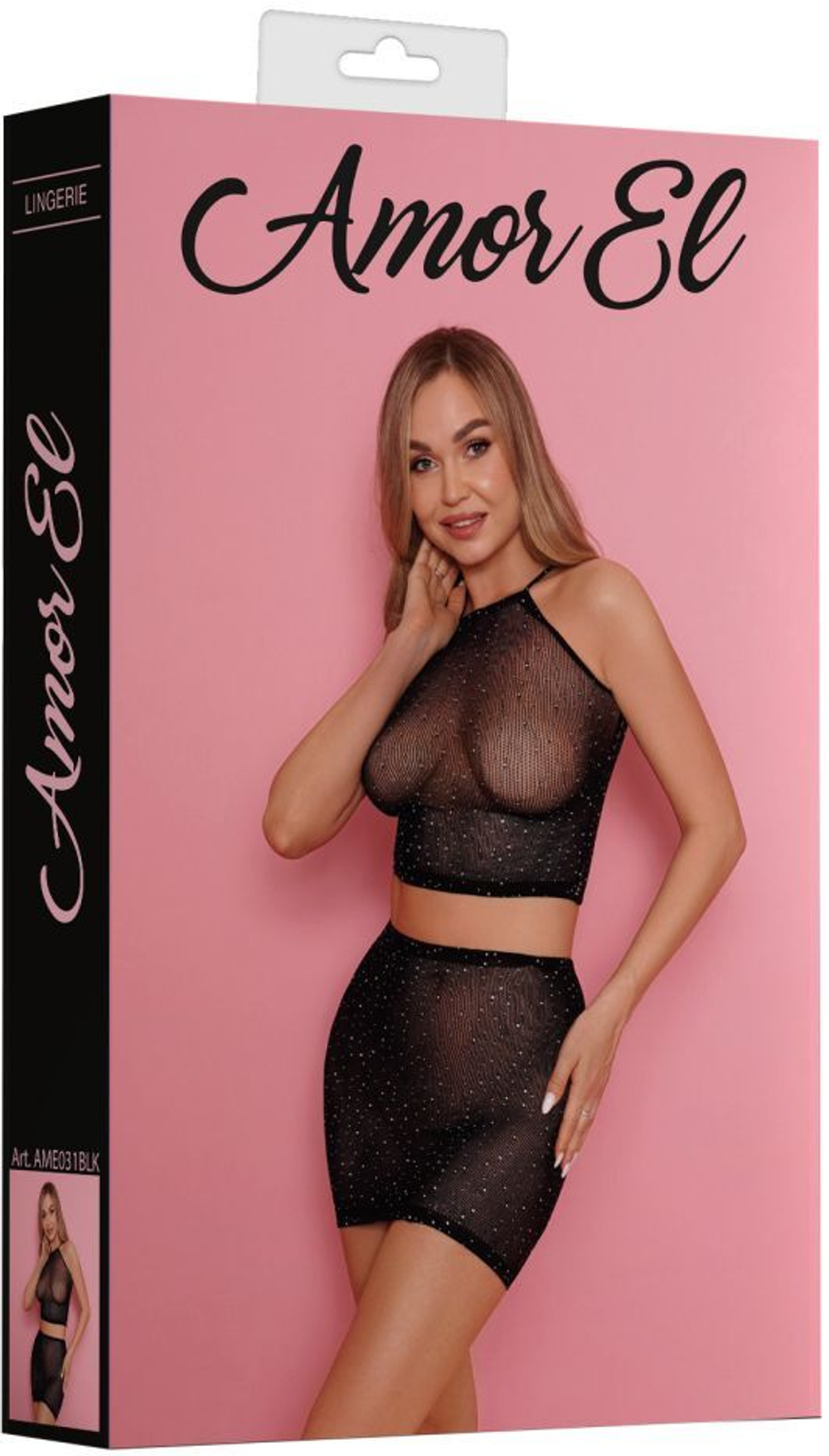 Сетчатый комплект из топа и юбки со стразами (Размер: S-M-L) (Цвет: черный)