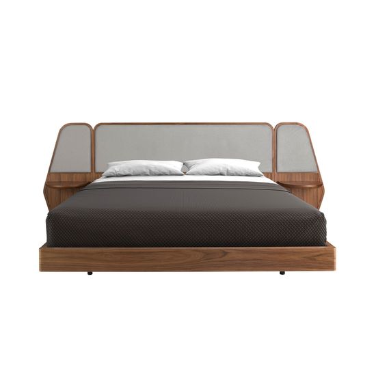 Кровать 7175 из ореха и серой ткани для матраса 180x200 см