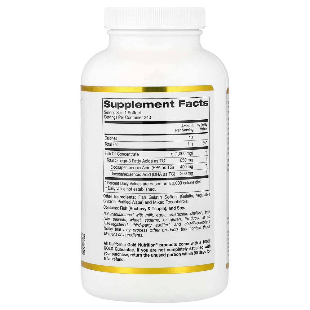 California Gold Nutrition, рыбий жир с омега-3, триглицерид Vivomega, 1000 мг, 240 рыбных капсул