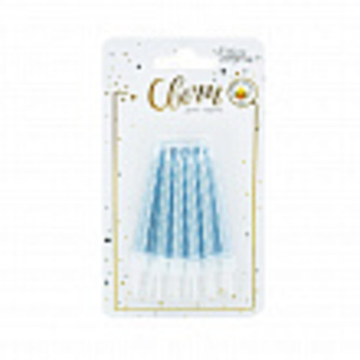 Свечи тортовые классические "Перламутр" Нежно-голубые с держателями