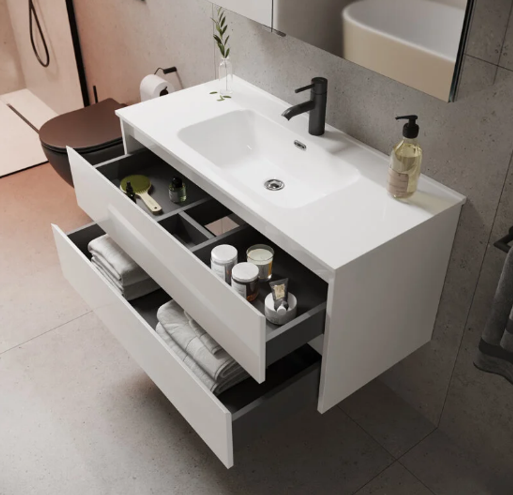 Тумба подвесная SANCOS Libra 790х450х500, c двумя ящиками оснащенными доводчиками, белый глянец , арт. LB80W