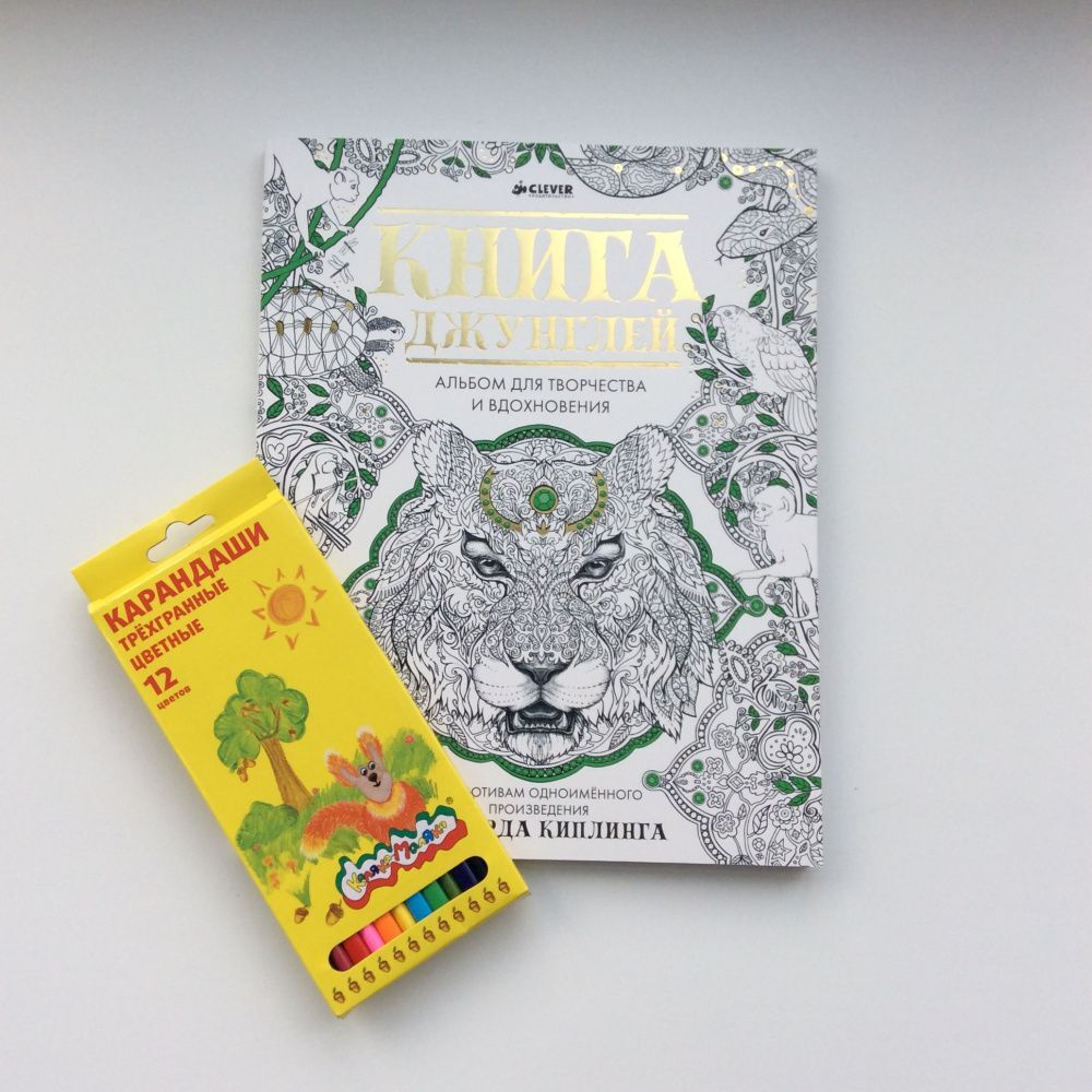 Комплект "Книга джунглей. Альбом для творчества и вдохновения + карандаши"