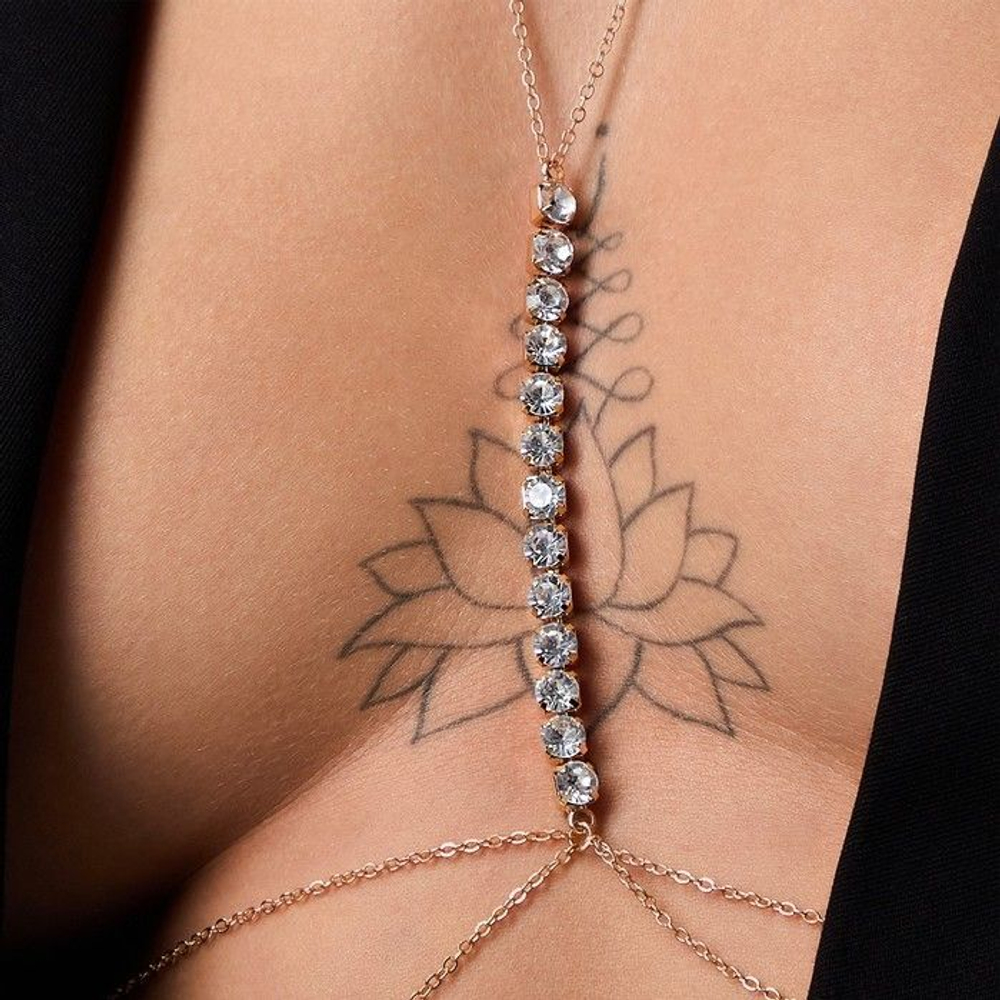 Золотистое оригинальное украшение на грудь со стразами (Размер: S-M) (Цвет: золотистый)