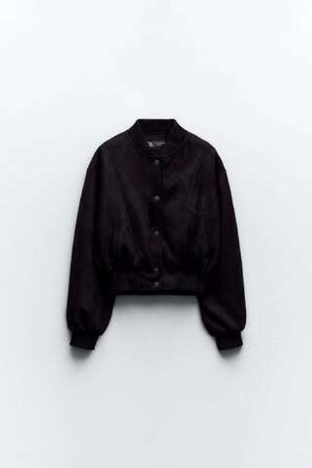 ZARA БОМБЕР ИЗ ИСКУССТВЕННОЙ ЗАМШИ, ЧЕРНЫЙ