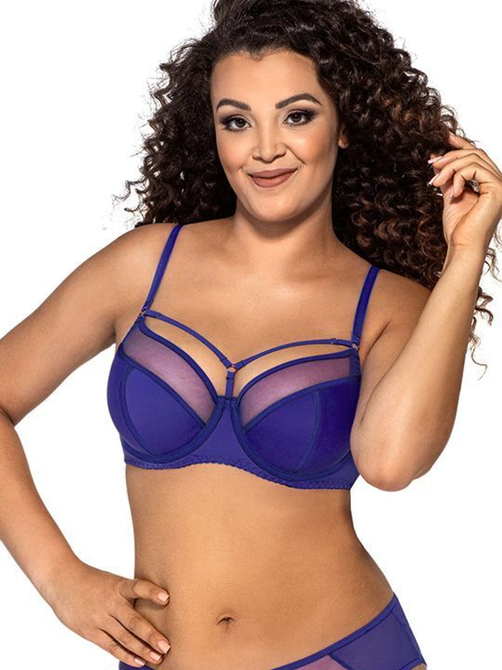 Бюстгальтер на косточках с вставками из сетки (Размер: 85E) (Цвет: синий)