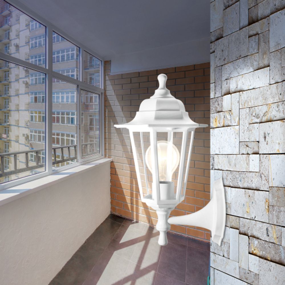 Садово-парковый светильник ЭРА НБУ 06-60-001 белый 6 гранный настенный IP44 Е27 max60Вт | Садово-парковые светильники