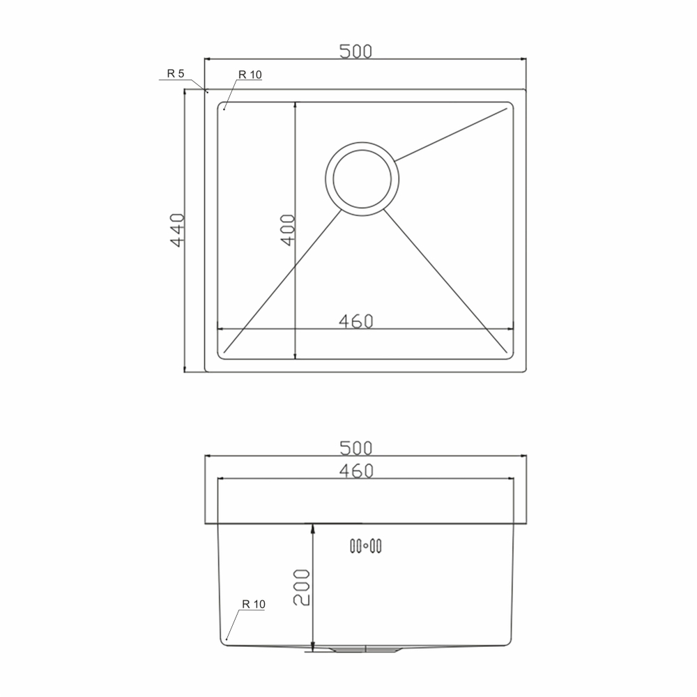Мойка подст.монтаж 50х44 (3,0) вып 3 1/2  MIXLINE PRO 20см с сифоном (черный графит)