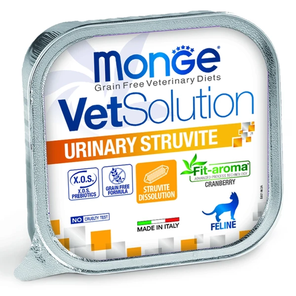 Влажный корм диетический Monge VetSolution Cat Urinary Struvite Уринари Струвит для кошек при заболеваниях мочеполовой системы и струвитном течении МКБ 100г