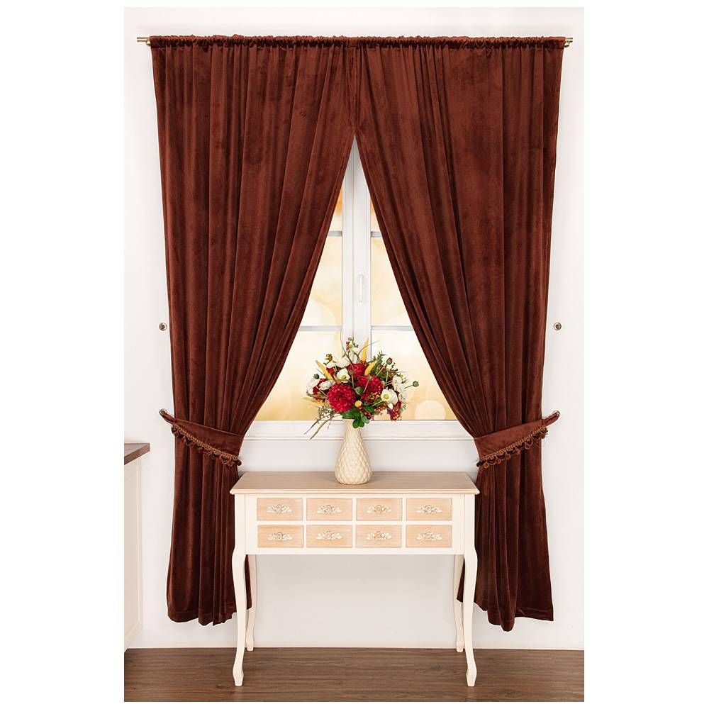 КОМПЛЕКТ ШТОР ИЗ 2-Х ШТ "РОСКОШЬ", 145Х250, 100% ПЭ, КОРИЧНЕВЫЙ, ВЕЛЮР