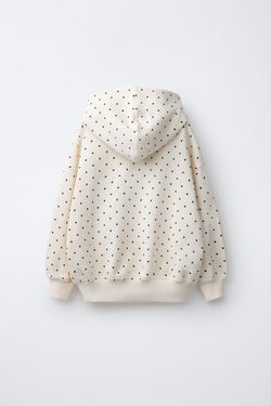 ZARA ХУДИ В ГОРОШЕК С НАДПИСЬЮ, ЭКРЮ