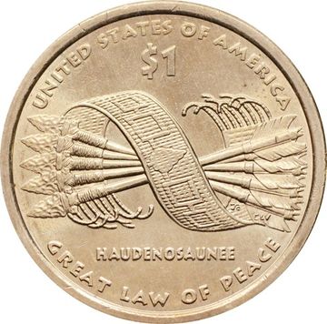 1 доллар (dollar) 2010 D США «Коренные Американцы - Пояс Гайавата(стрелы)»