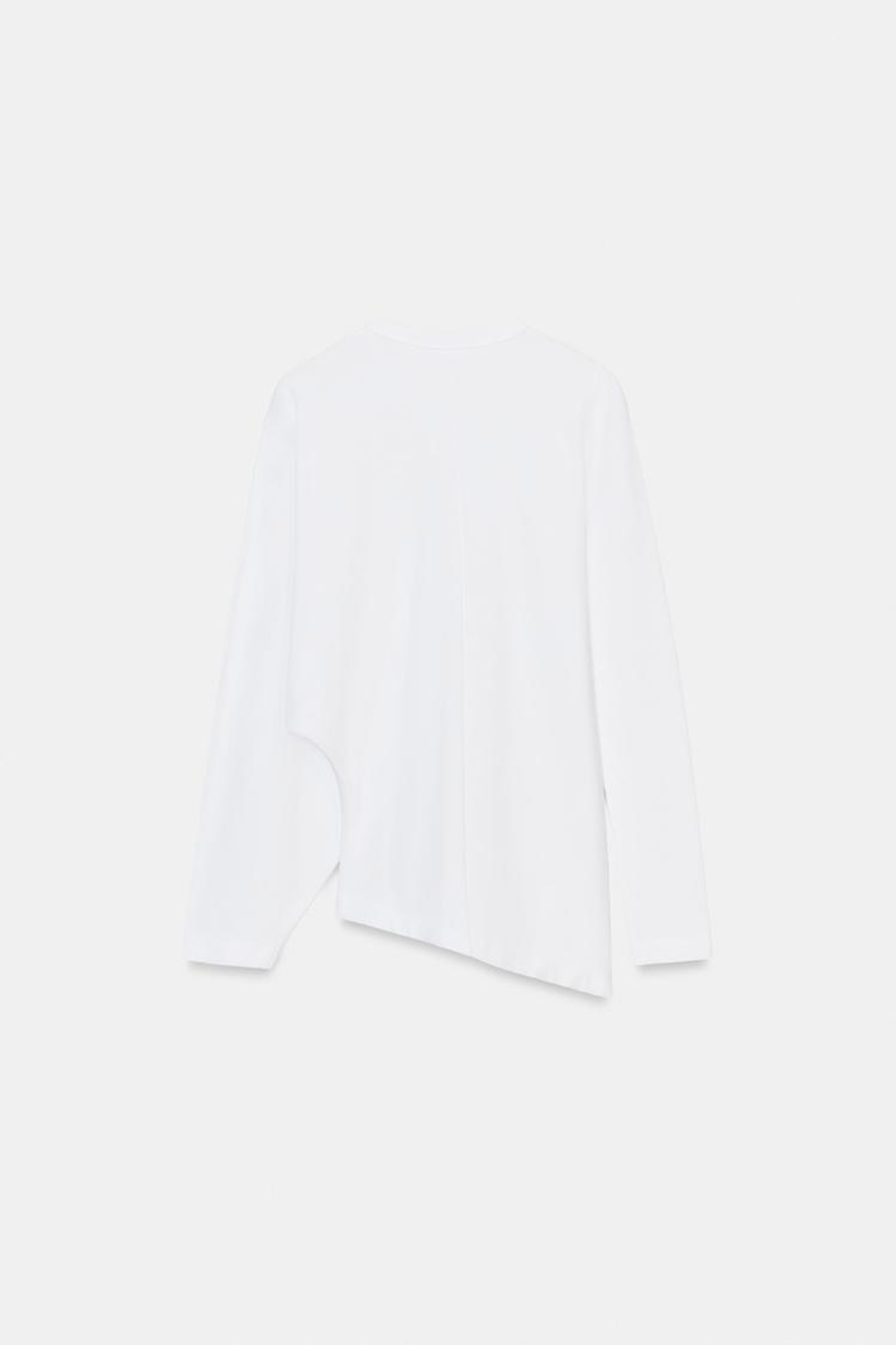 ZARA АСИММЕТРИЧНАЯ ФУТБОЛКА С ДЛИННЫМИ РУКАВАМИ, БЕЛЫЙ