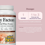 Natural Factors, Whey Factors®, сывороточный протеин травяного откорма, натуральный двойной шоколад, 340 г (12 унций)