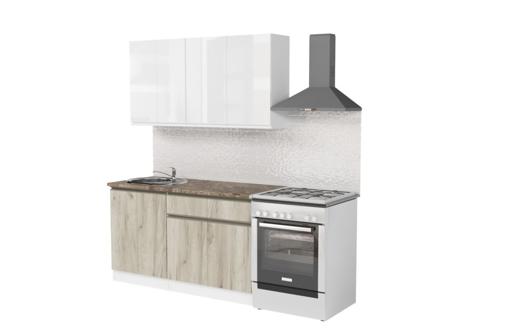 Кухонный гарнитур Антика базис 2400 мм (Белый глянец/Дуб браун, Аламбра темная)