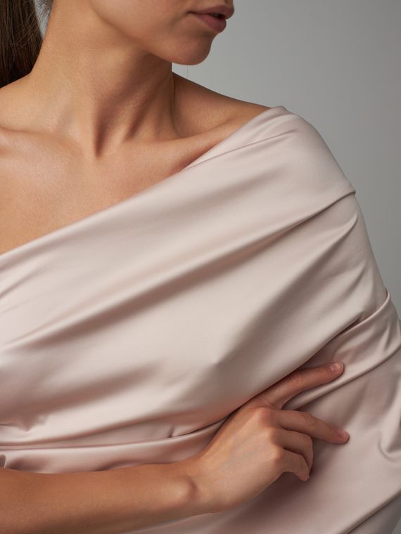 Атлас (сатин) оптом эластичный бельевой, серебристый пион 168