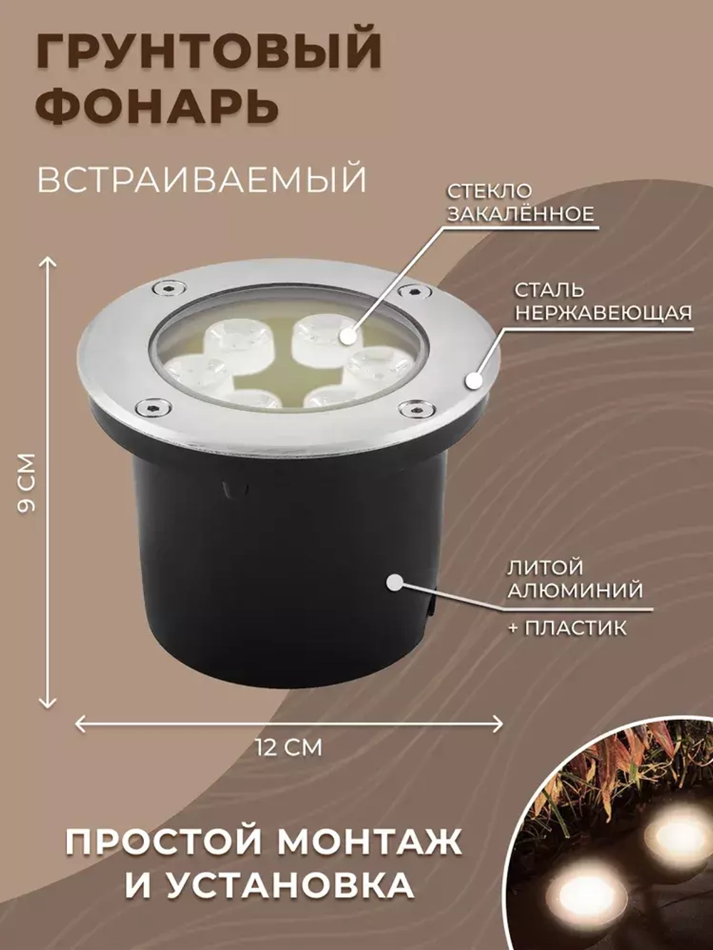 Светильник LED тротуарный (грунтовый) встраив. SP4112 6W 2700K 230V IP67 Feron