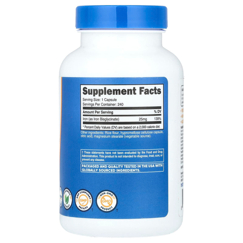 Nutricost, Железо, 25 мг, 240 капсул
