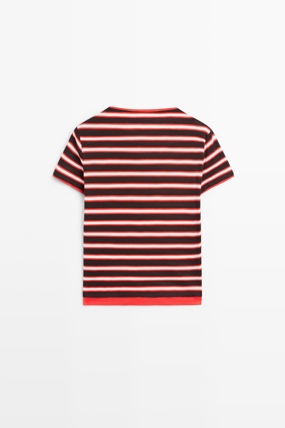 Massimo Dutti Хлопковая футболка в полоску с короткими рукавами, красный