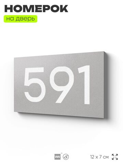 Номер на дверь 591, табличка на дверь для офиса, квартиры, кабинета, аудитории, склада, серая 120х70 мм, Айдентика Технолоджи