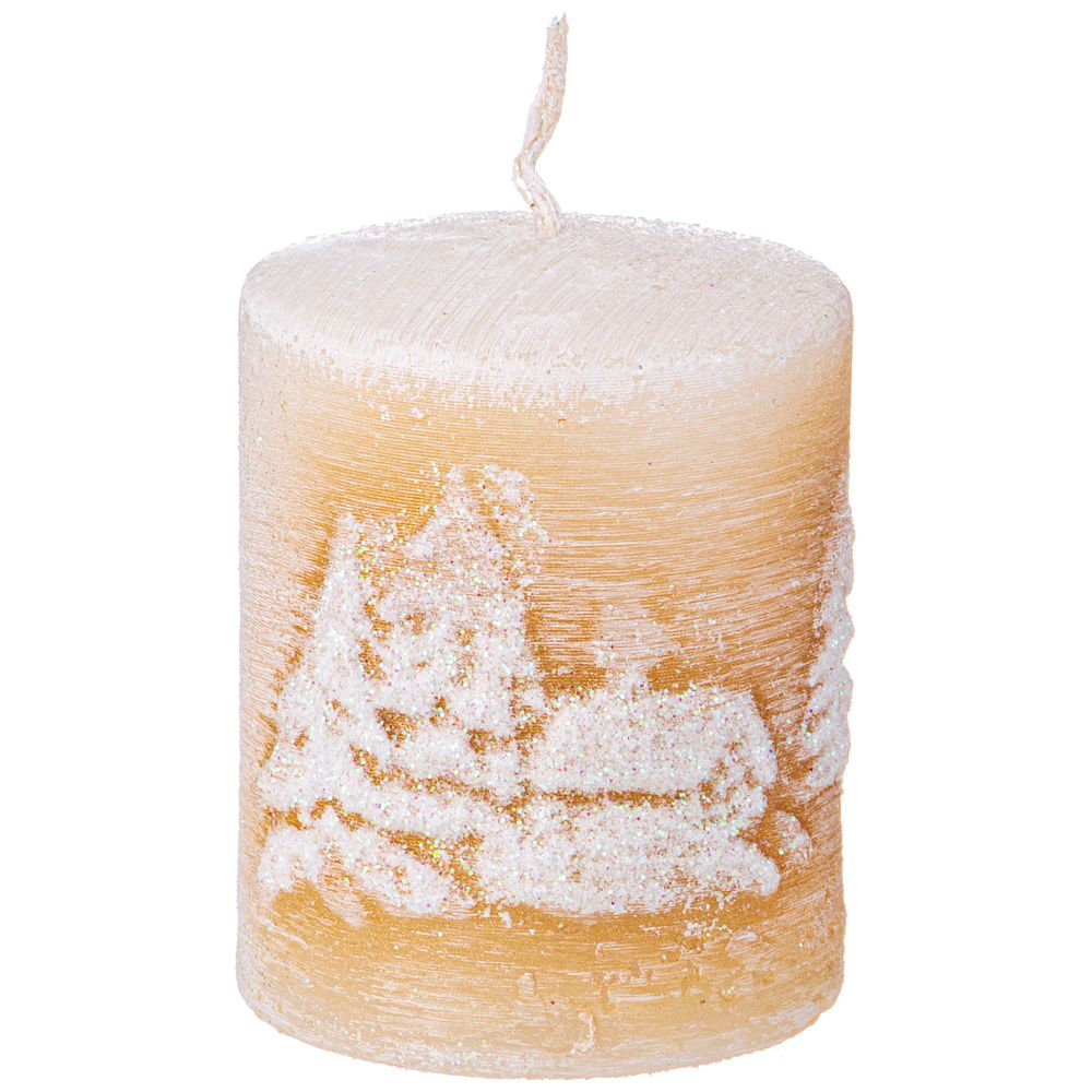 СВЕЧА BRONCO СТОЛБИК "ДОМИК" БЕЛАЯ С ЗОЛОТОМ 5,5*4,5 СМ