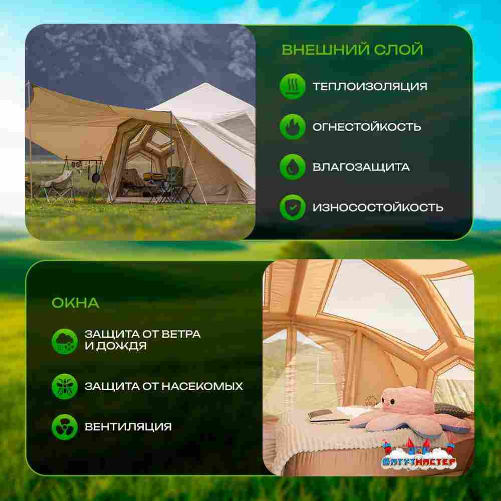 Пневмокаркасная палатка «Летний Уют» 3,8×3,8×2,5 м — семейная, кемпинговая из ПВХ