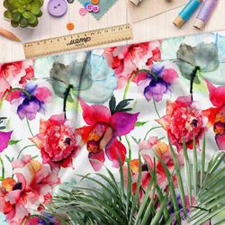 Ткань поплин акварельные соцветия