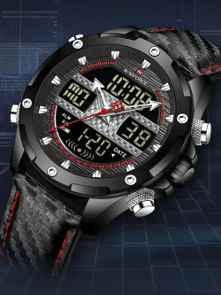 Подарочный набор - часы наручные кварцевые NAVIFORCE на кожаном ремешке, черный W8910-04