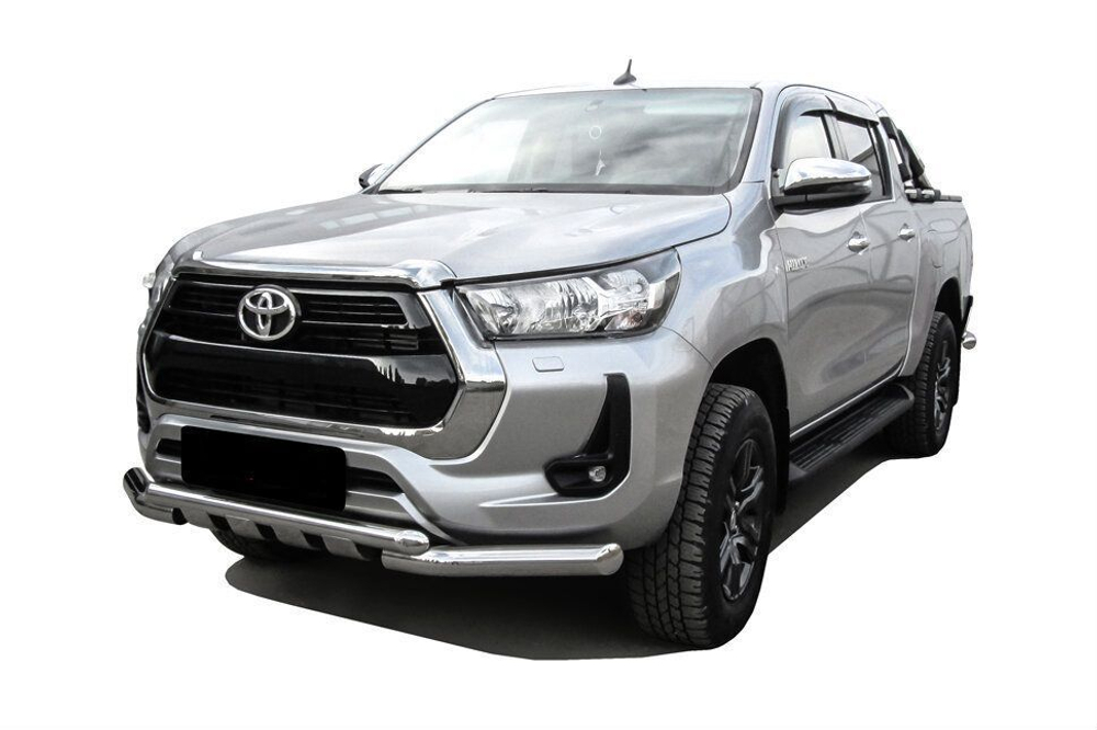 Защита переднего бампера (нержавейка) Toyota Hilux (2020-2023) d76+d57 с защитой картера
