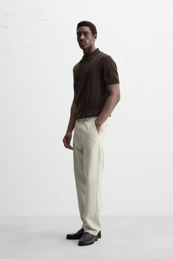 ZARA ТРИКОТАЖНОЕ ПОЛО В РУБЧИК, КОРИЧНЕВЫЙ