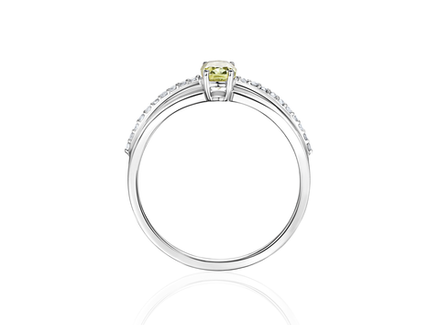 Кольцо с натуральным цветным бриллиантом огранки "Овал" и бриллиантовой дорожкой